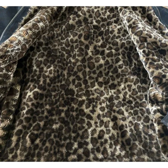 Vintage 90s Basic Editions Faux Fur Suede Jacket Leopard Lined Black Womens 2X - Picture 5 of 5